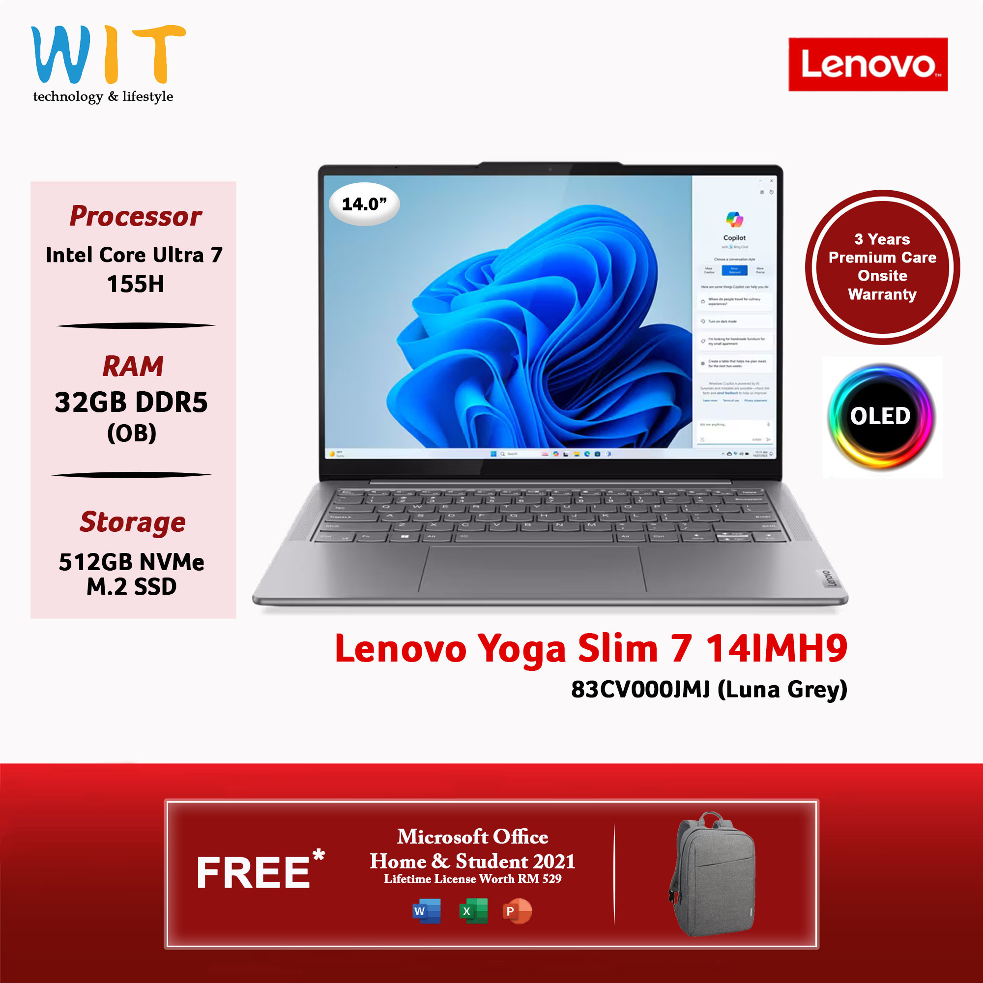 Lenovo Yoga Slim 7 14IMH9 83CV000JMJ (Intel Core Ultra 7 155H/32GB RAM ...