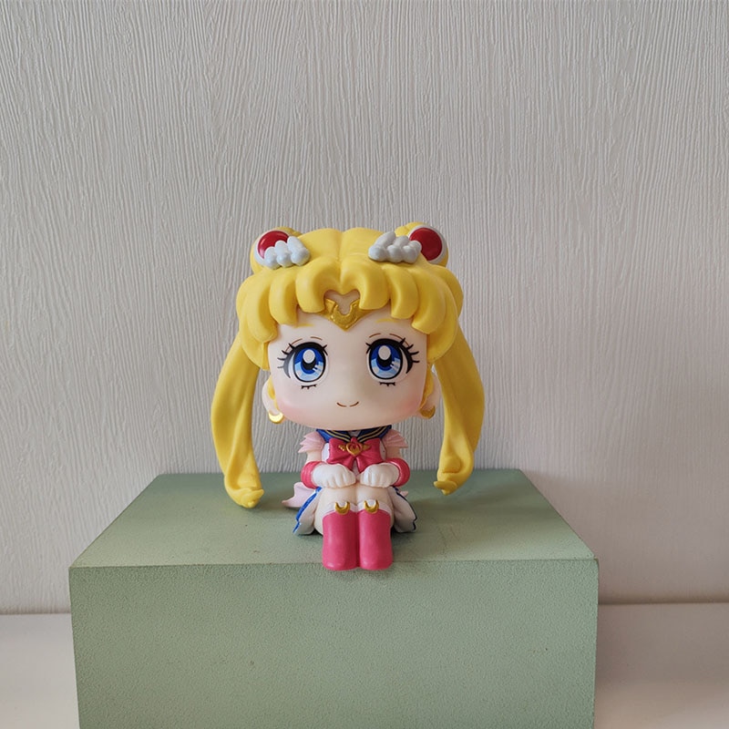 Action Figures ZZOOI Anime Sailor Moon Figure Tsukino Usagi Sailor Mini Moon Action Figure Q Version Toys Look Up Kawaii Model Doll Ornaments Action Figures