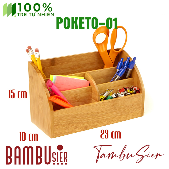 Khay hộp cắm bút gỗ tre để bàn