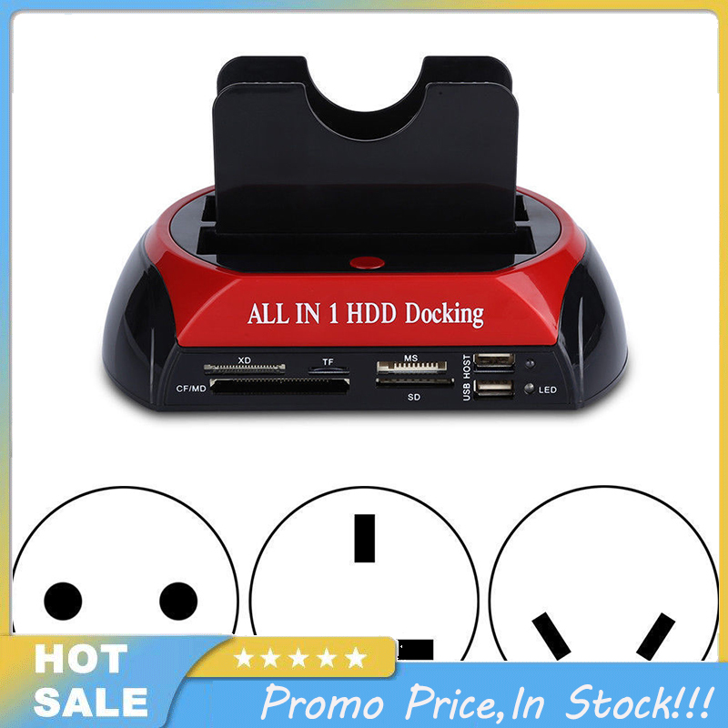 Dual Slots SATA Hard Drive Docking Station Card Reader for 2.5" 3.5" HDD