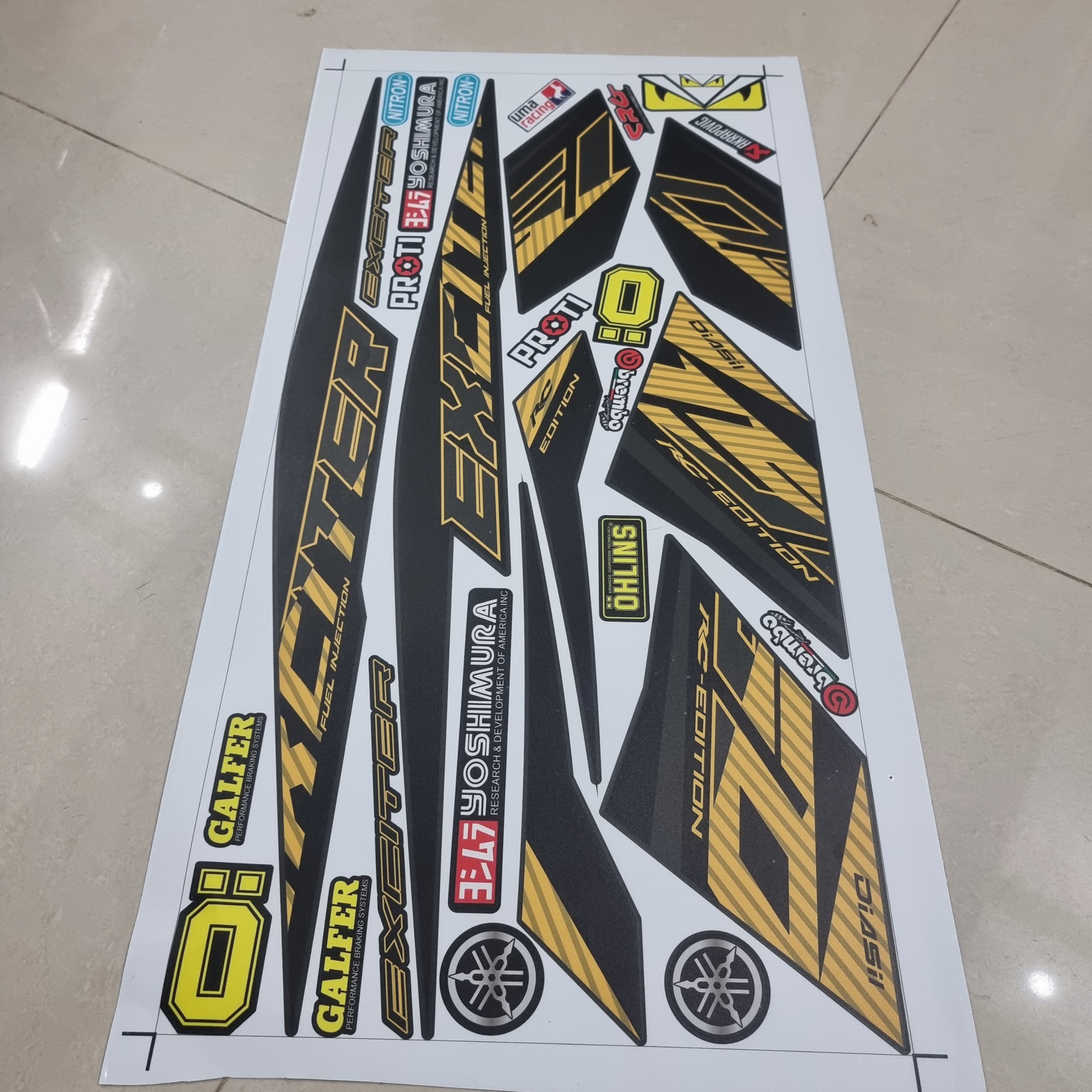 TEM XE EXCITER 150 vàng sọc xám đen nhám