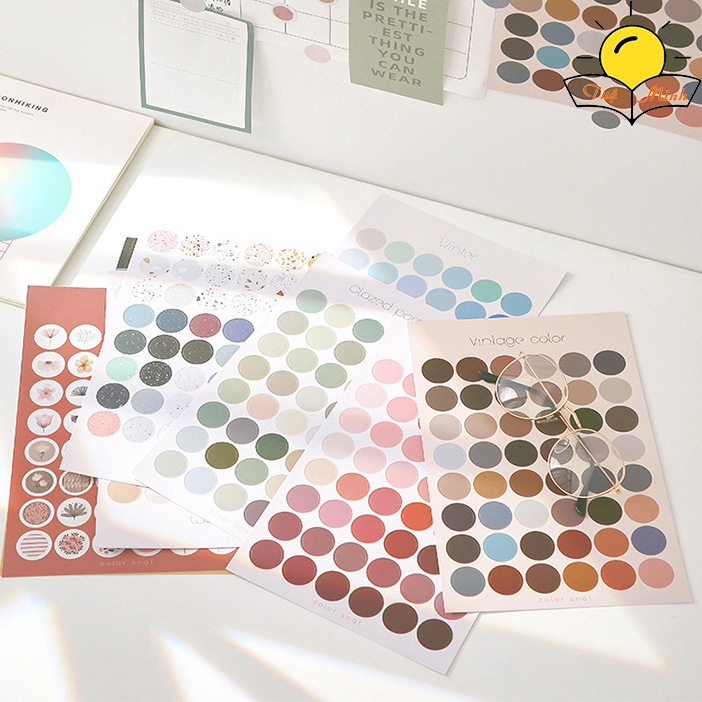 Bộ 48 sticker dán hình tròn nhiều màu, nhãn dán dot dán Bullet journal, Planner