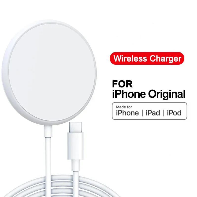 Universal Magnetic Wireless Charger for iPhone 12/13/14 Series, Fast Charging Pad with Smart Connectivity.