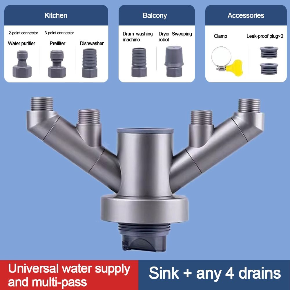 SUPERSTITION EFFLUENCE78SU6 Anti odor Sink Drain Pipe Adapter Sealing Ring Multifunctional Kitchen Basin Sewer Branch Useful Dual-Interface Dishwasher Water Pipe Connector Washing Machine Drainage Supplies