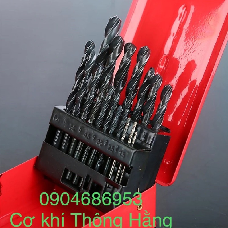 Bộ mũi khoan thép 19 mũi, đường kính Ø1-10mm. Chuyên khoan kim loại đồng nhôm sắt thép