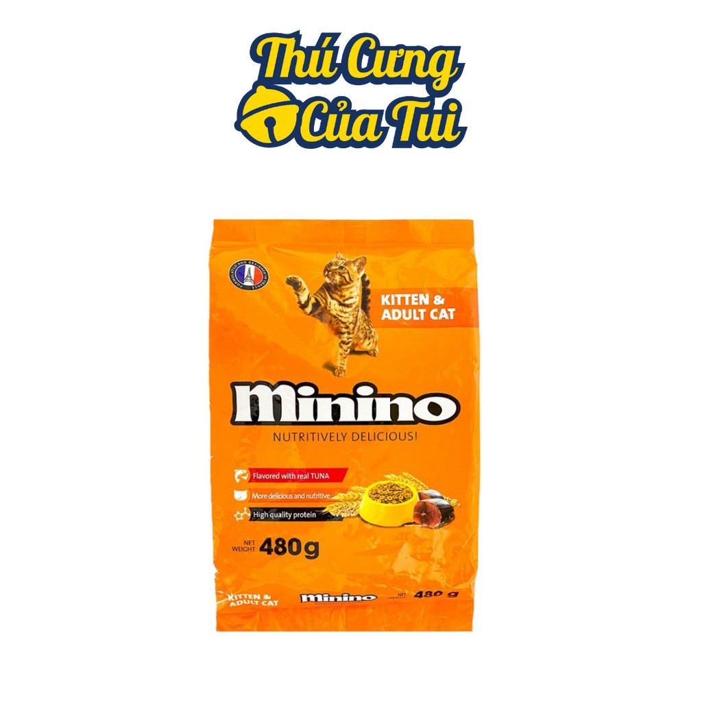 Thức ăn hạt khô minino vị cá ngừ cho mèo mọi lứa tuổi 480g - thú cưng của tui