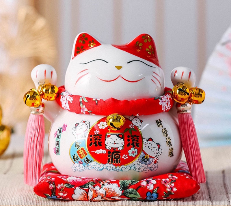 Mèo thần tài may mắn có ống heo (12x14x14cm)