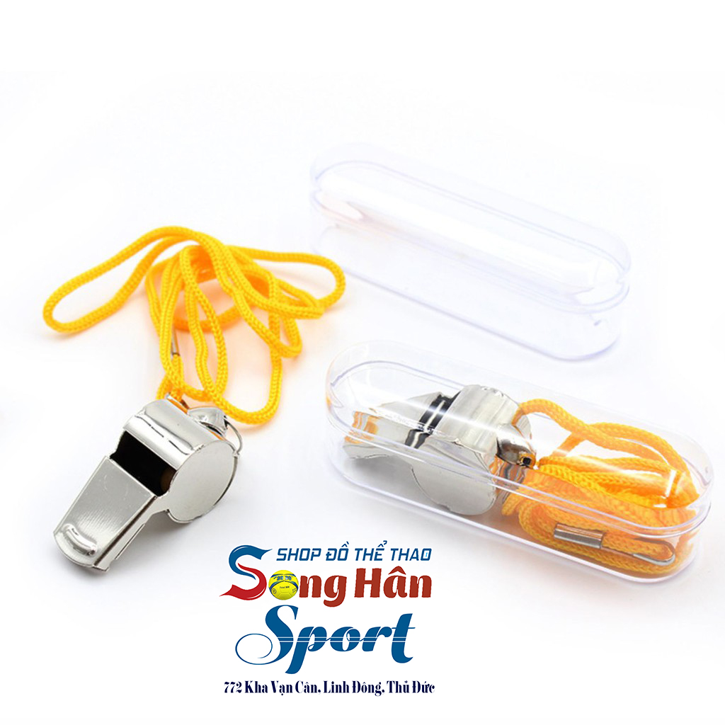 Còi trọng tài thể thao inox có dây buộc