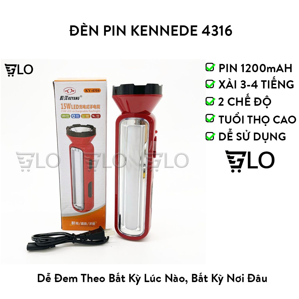 Đèn pin 2 in 1 kennede 4316 mẫu lớn dùng sạc 220v