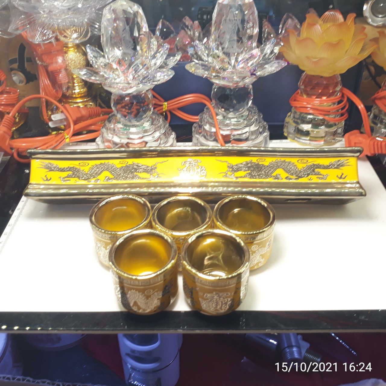 Án 5 ly và Án 3ly nước thờ cúng rồng vàng
