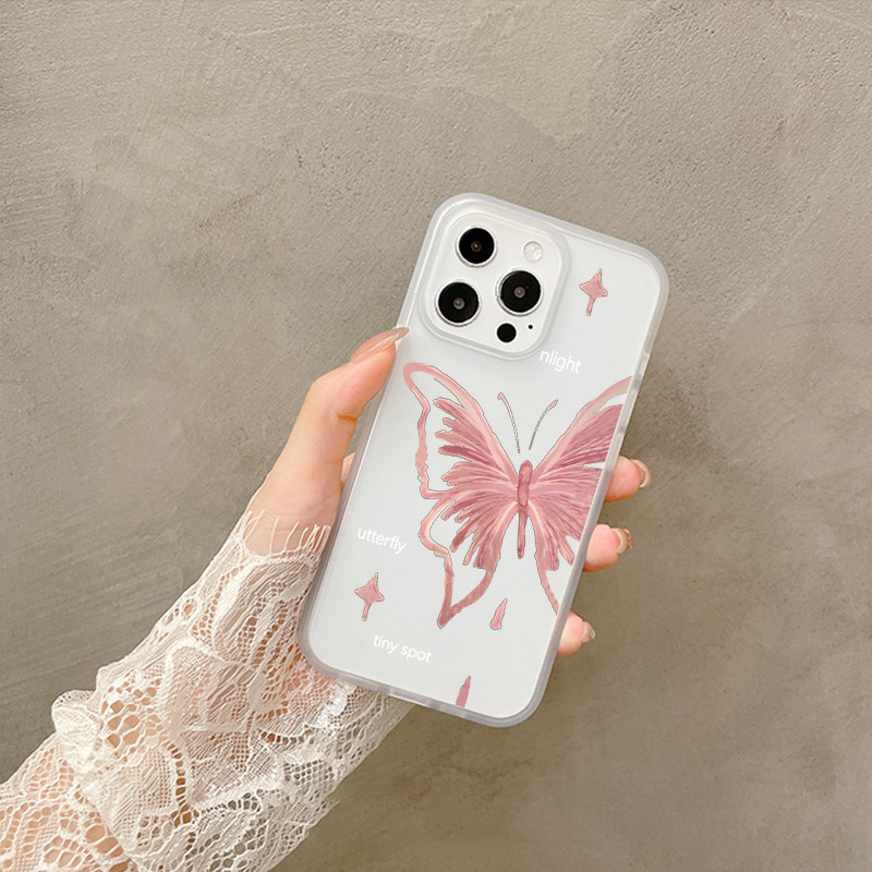 Clear Phone Case For Iphone 16 With Pink Butterfly Pattern Design_voghion.com