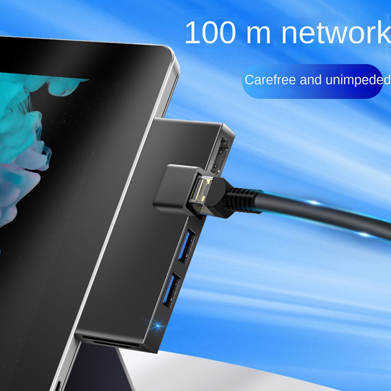 For Surface Pro 4 5 6 Docking Station Hub with 4K -Compatible TF Card Reader Gigabit Ethernet 2 USB 3.1 Gen 1 Port