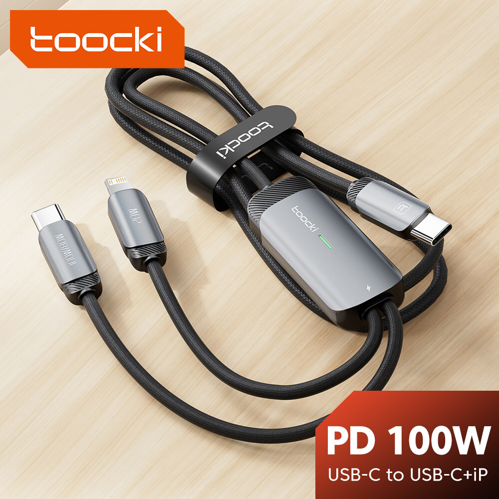 Toocki 100W 2 in 1 Super Charging Cable USB Type C Fast Charger Type C To 1OS Cable Data Cable