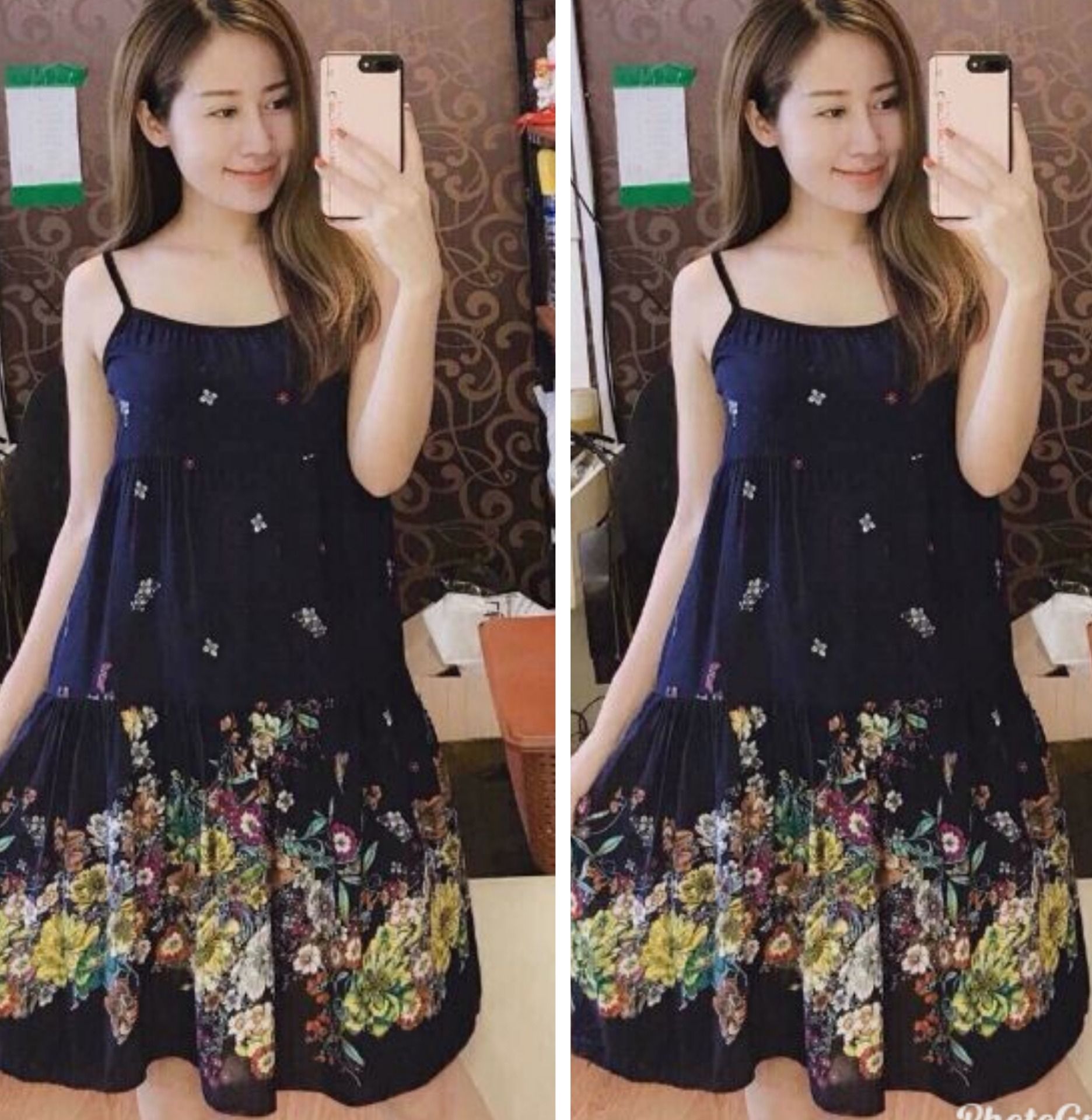 Váy lanh 2 dây chất mát-đầm bầu xinh mùa hè
