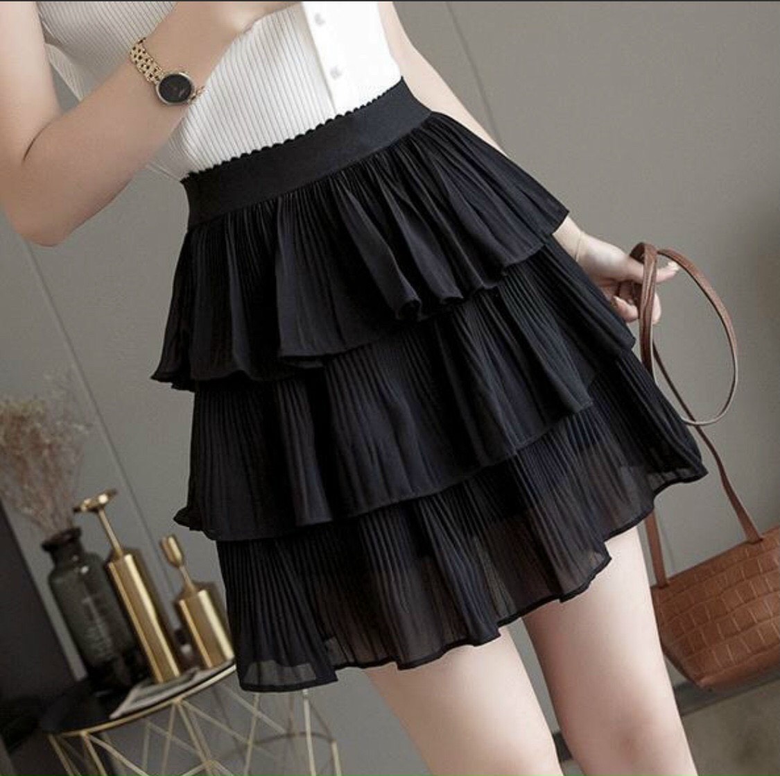 chân váy tầng tơ von mềm mịn thoáng mát
