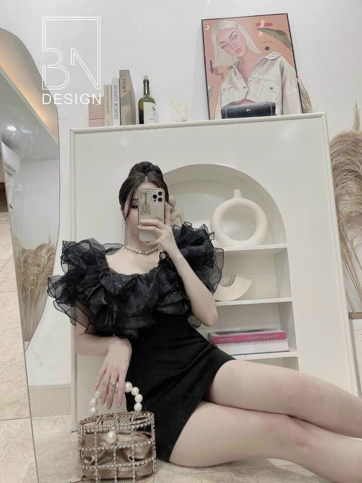 Đầm body xếp ly bèo vai (có mút ngực)