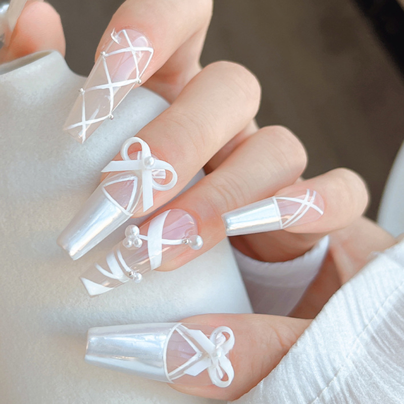 5pcs Ribbon Ballet Style Soft White Bow Nail Charms Parts Cute Ribbon 