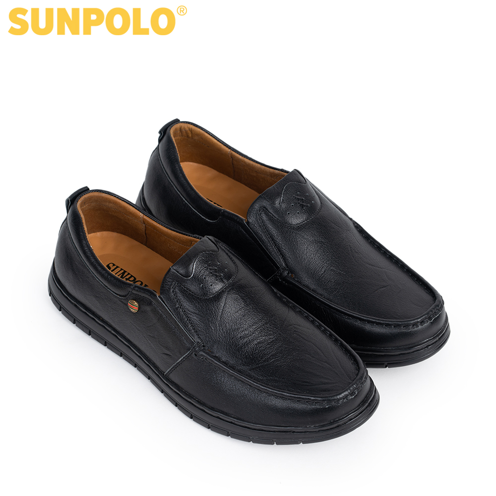 Giày mọi nam da bò SUNPOLO CS5074 Đen