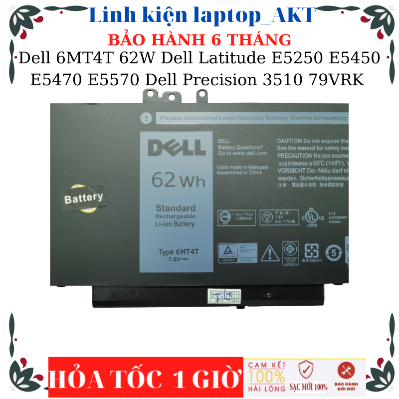 Pin laptop dell 6mt4t 62w dell latitude e5470 e5570dell precision 3510 79vrk 7v69y