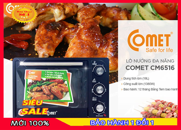 Lò nướng điện đa năng comet - cm6516 - bếp nướng điện không khói có khay nướng inox dung tích 18l - công suất 1300w