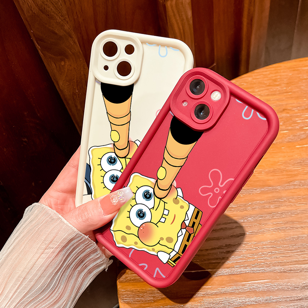 TA for Redmi 14C Back Cover Soft Square Ladder Cartoon SpongeBob Mobile Cover Silicone Camera Protection Phone Case. 