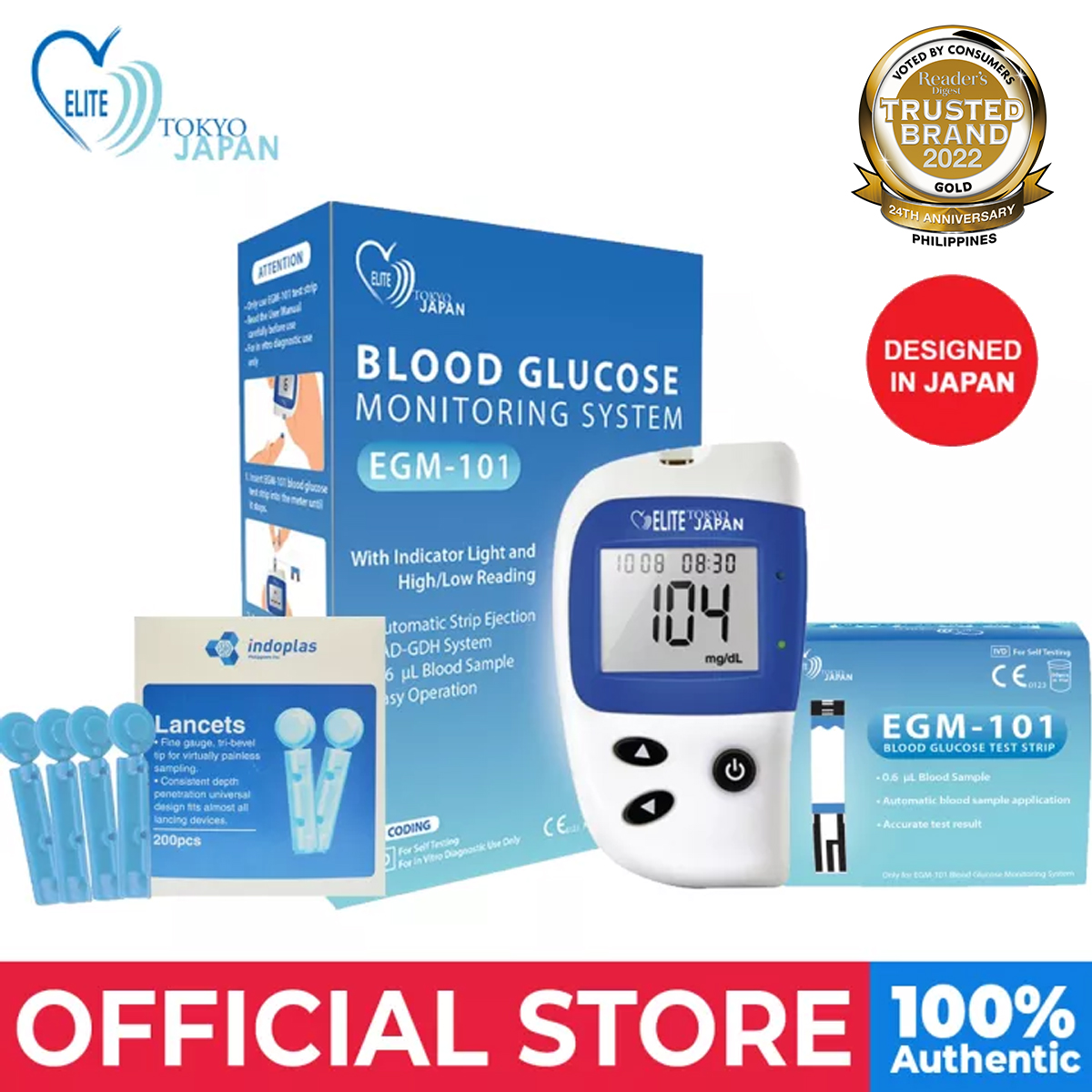 Elite Tokyo Japan EGM101 Blood Glucose Meter Monitoring