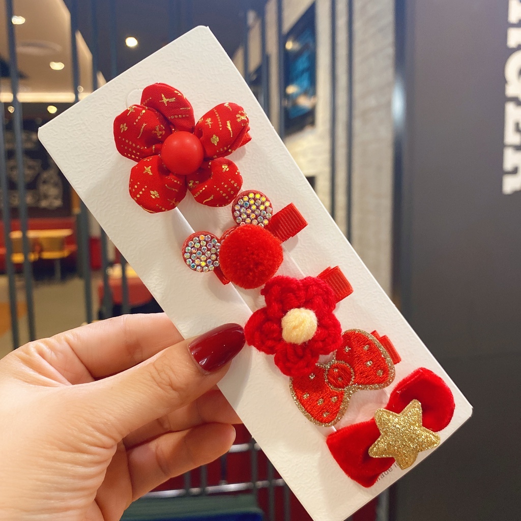 Set 5 Kẹp Tóc Hàn Quốc Cho Bé Gái Kẹp Đỏ