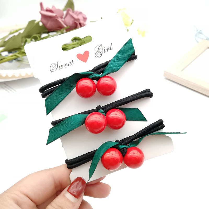 [SET 2] Dây cột tóc trái Cherry ruy băng