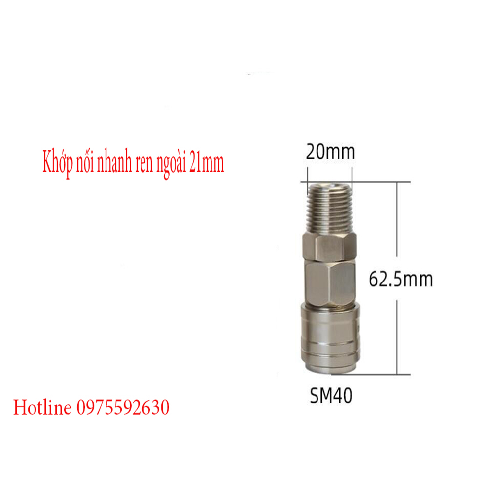 Combo 2 khớp nối nhanh khí nén SM ren ngoài 21mm japan
