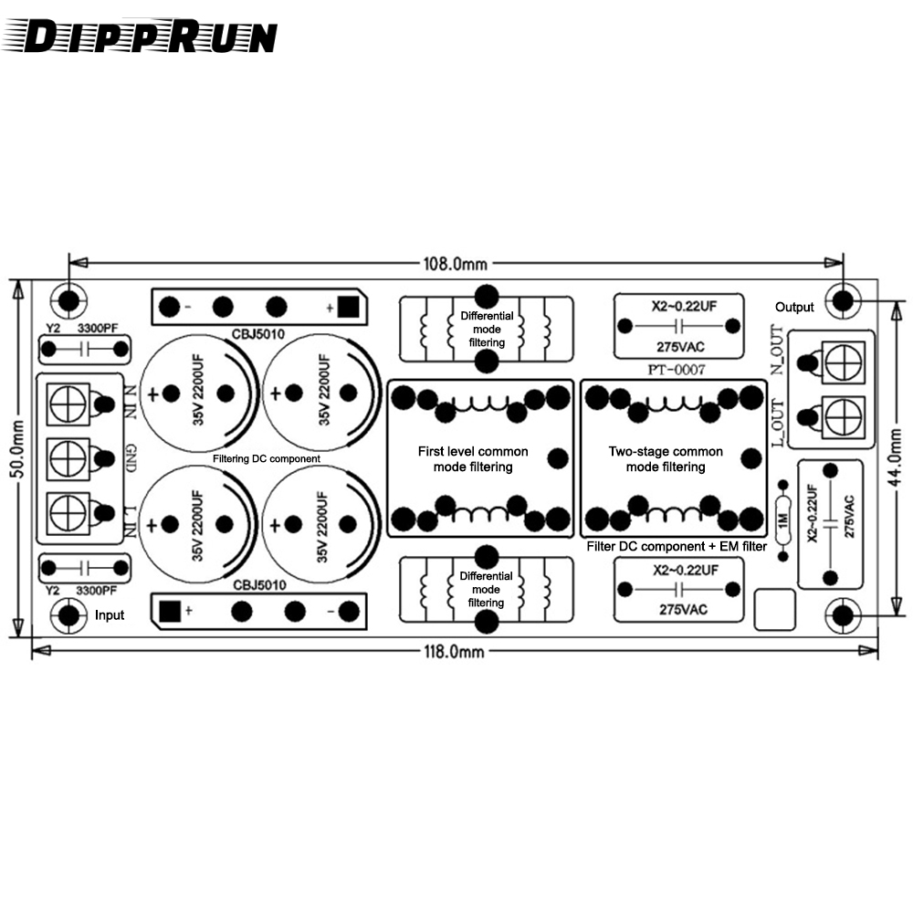 DIPPRUN DC LC Filter DC EMI Power Filter 0 to 50V 4A 10A 20A Filtering Board EMI Suppression Module
