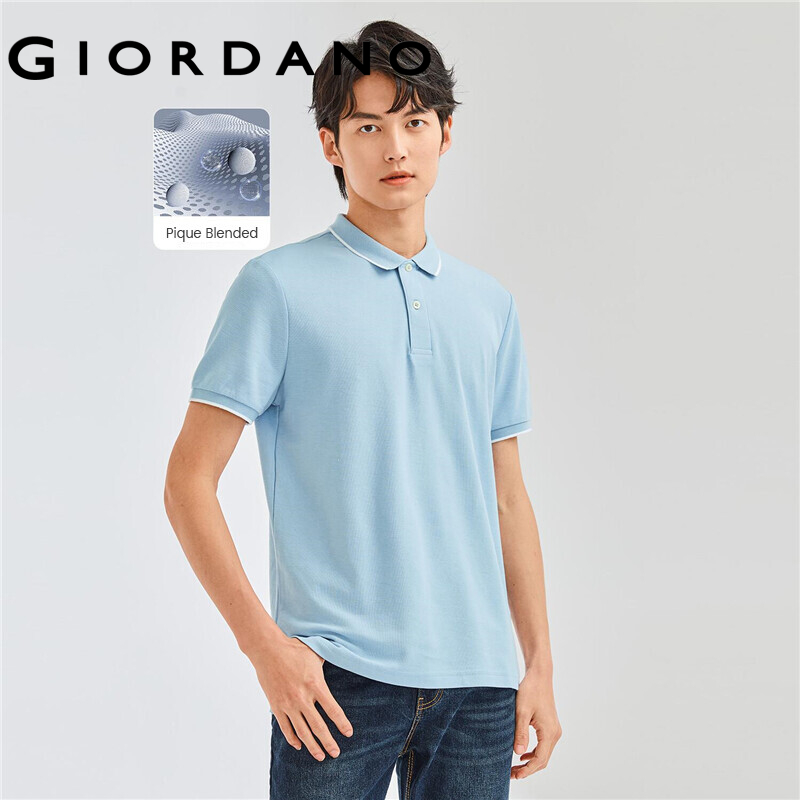 Giordano Men Polo Shirts Moisture-Absorbing Mesh Structure Polo Shirts Contrast Ribbed Flat Collar Pique Polo Shirts 01011425