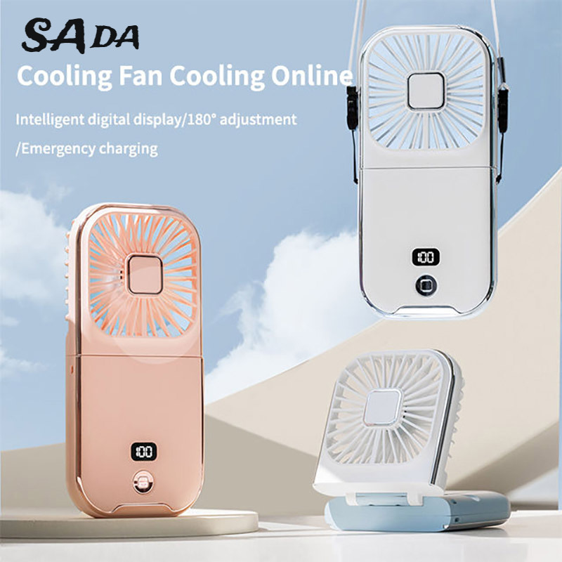SADA Digital display hanging neck fan Cross-border USB charging desktop folding portable handheld small fan