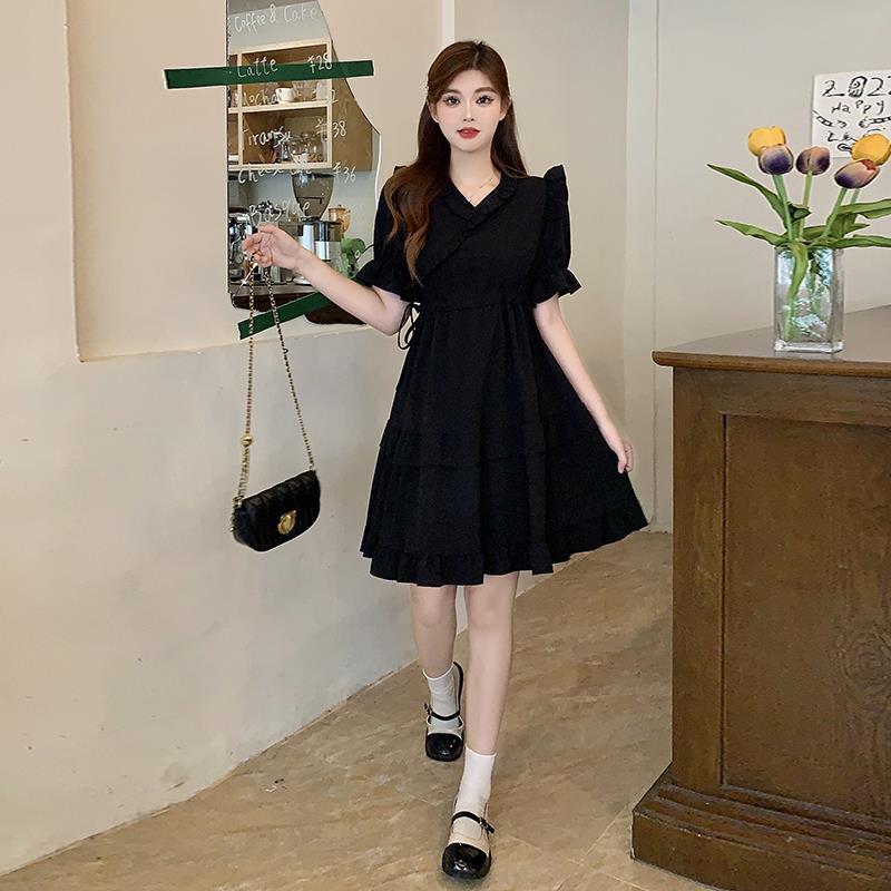 XIYUYI women's summer niche Hepburn style little black dress V-neck dress