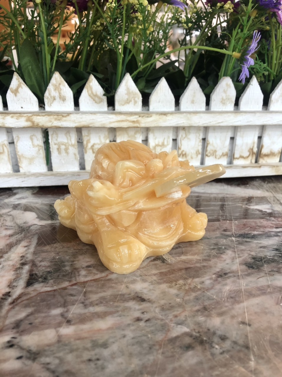 Tượng Cóc Thiềm Thừ phong thủy đá ngọc hoàng long - Dài 8cm