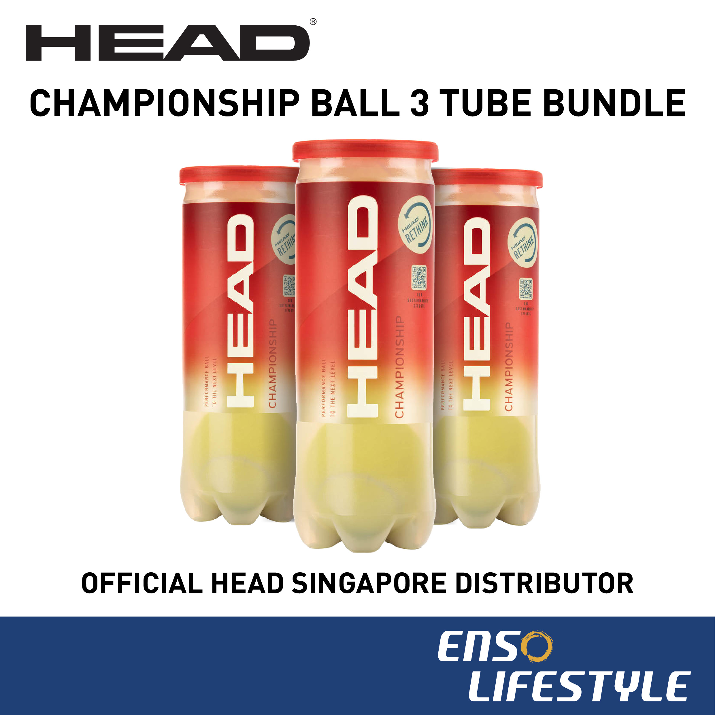HEAD Tennis Ball CHAMPIONSHIP (3 Balls) [3 Tube Bundle] [Enso Lifestyle