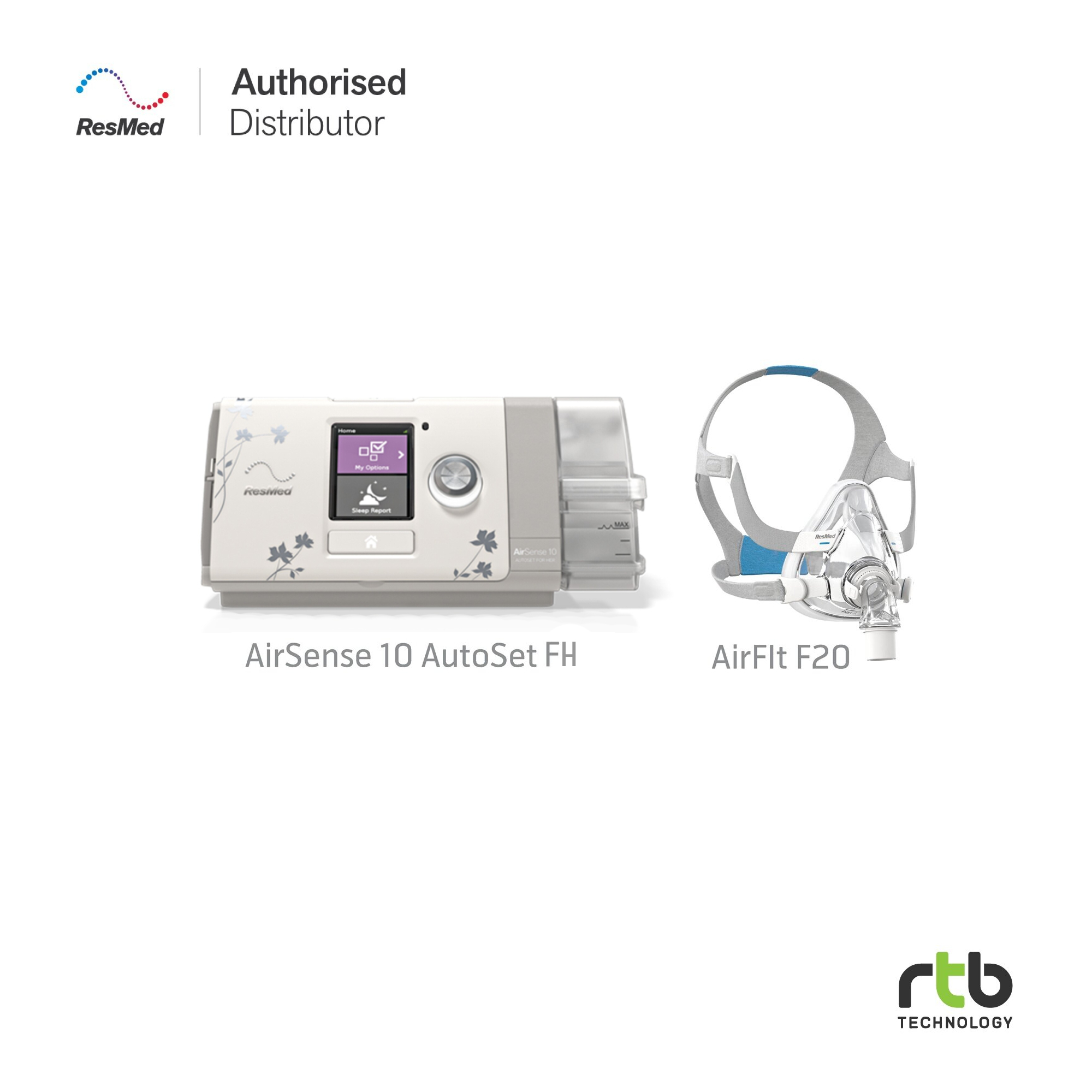 ResMed AirSense10 AutoSet APAC TRI C + Mask AirFit ™ F20S Lazada.co.th