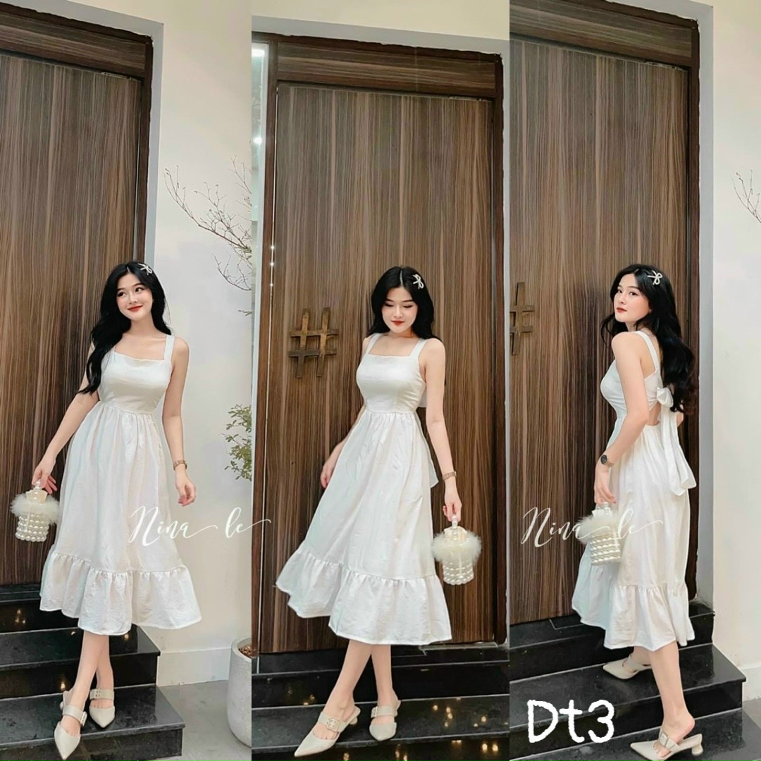 [ sale ] ĐẦM LỤA 2 DÂY THẮT NƠ SAU LƯNG , CHẤT LỤA MỀM MẠI , SIÊU XINH