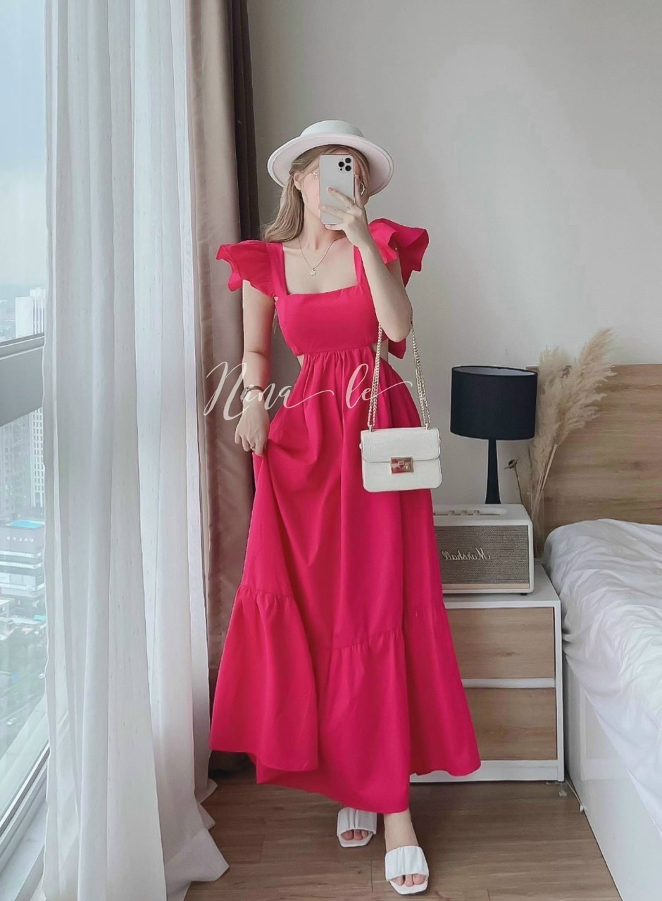 Đầm maxi hở lưng - chất liệu lụa có mút - thiết kế cột nơ sau lưng cực xinh