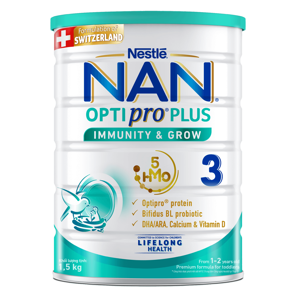Sữa bột nestle nan optipro plus số 3 5-hmo 1.5kg mẫu mới 5hmo date 05/ 2025