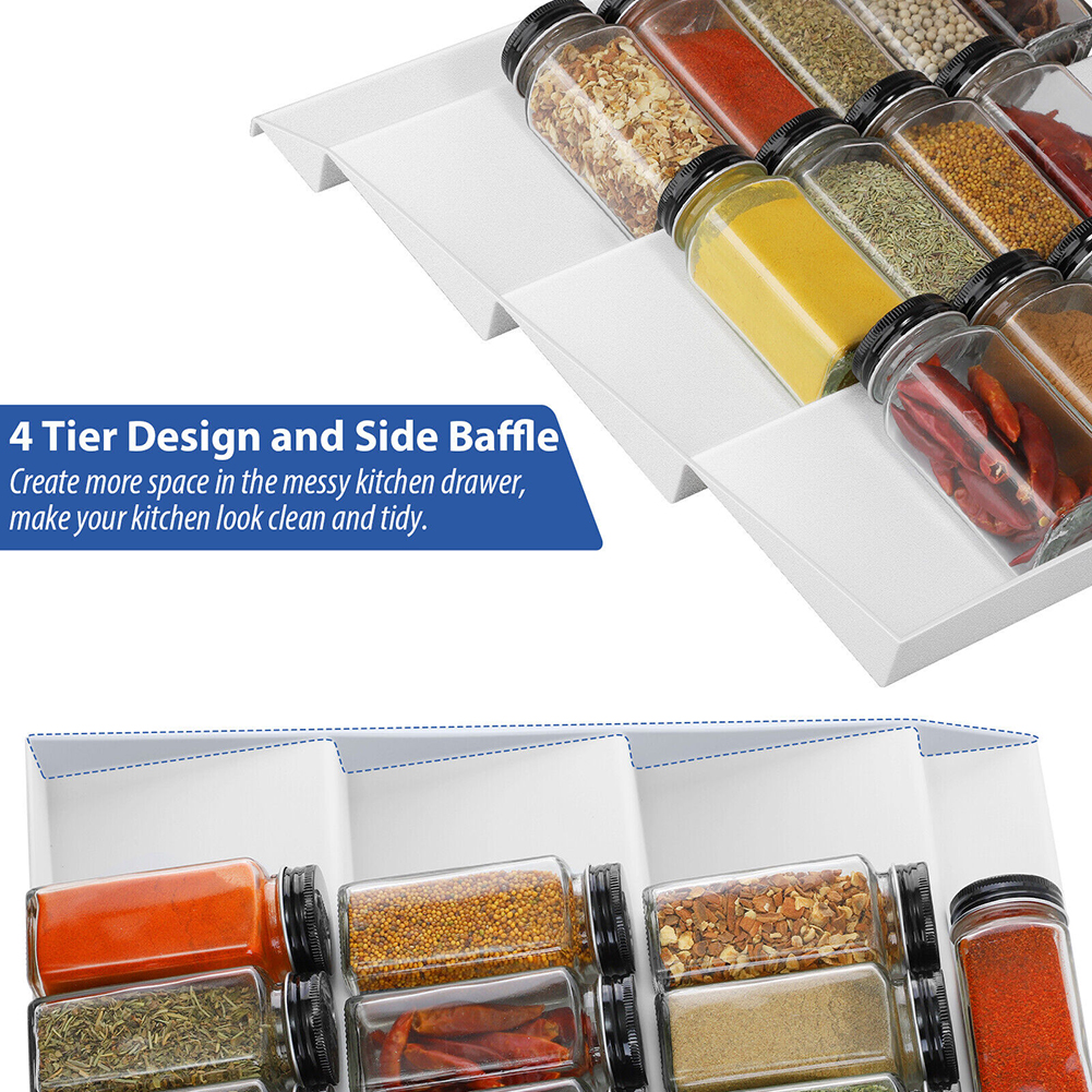 2Pcs Expandable Spice Drawer Organizer, 4 Tier Spice Rack - Drawer Insert Tray