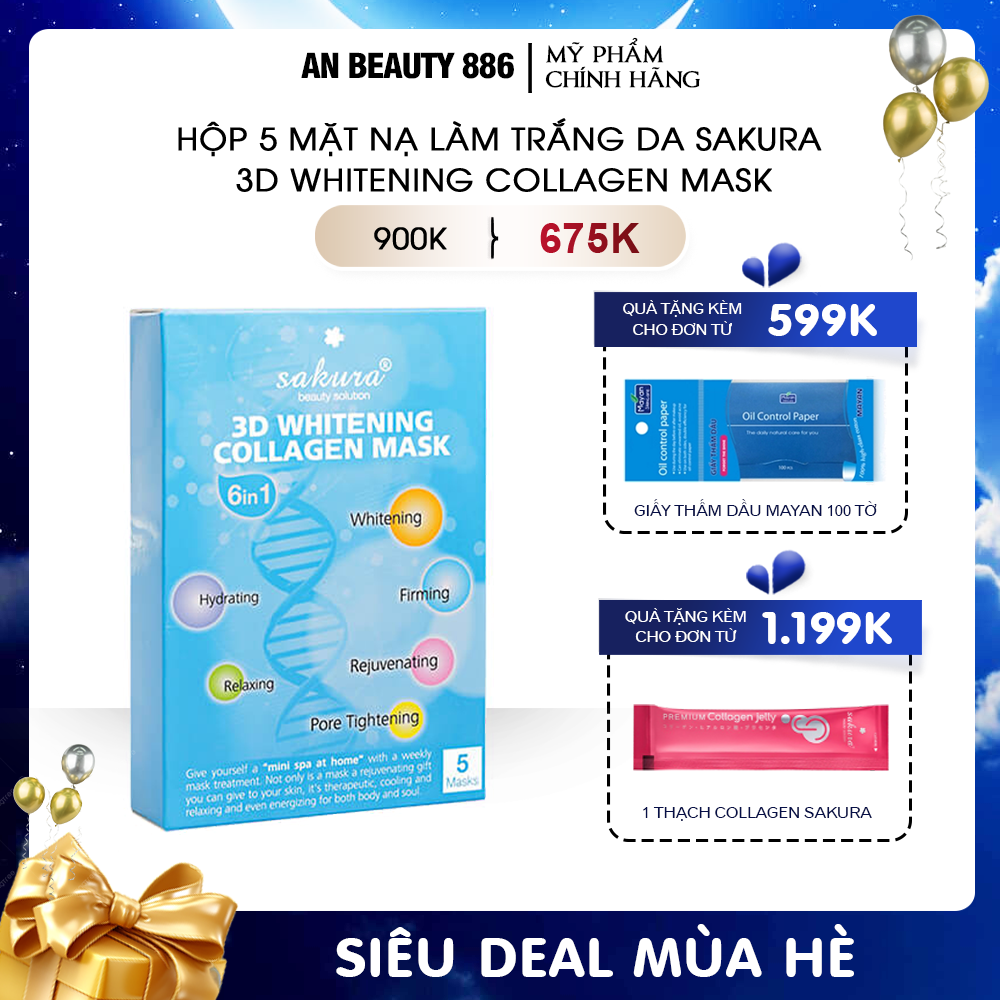 Mặt nạ dưỡng trắng da Sakura 3D Whitening Collagen Mask