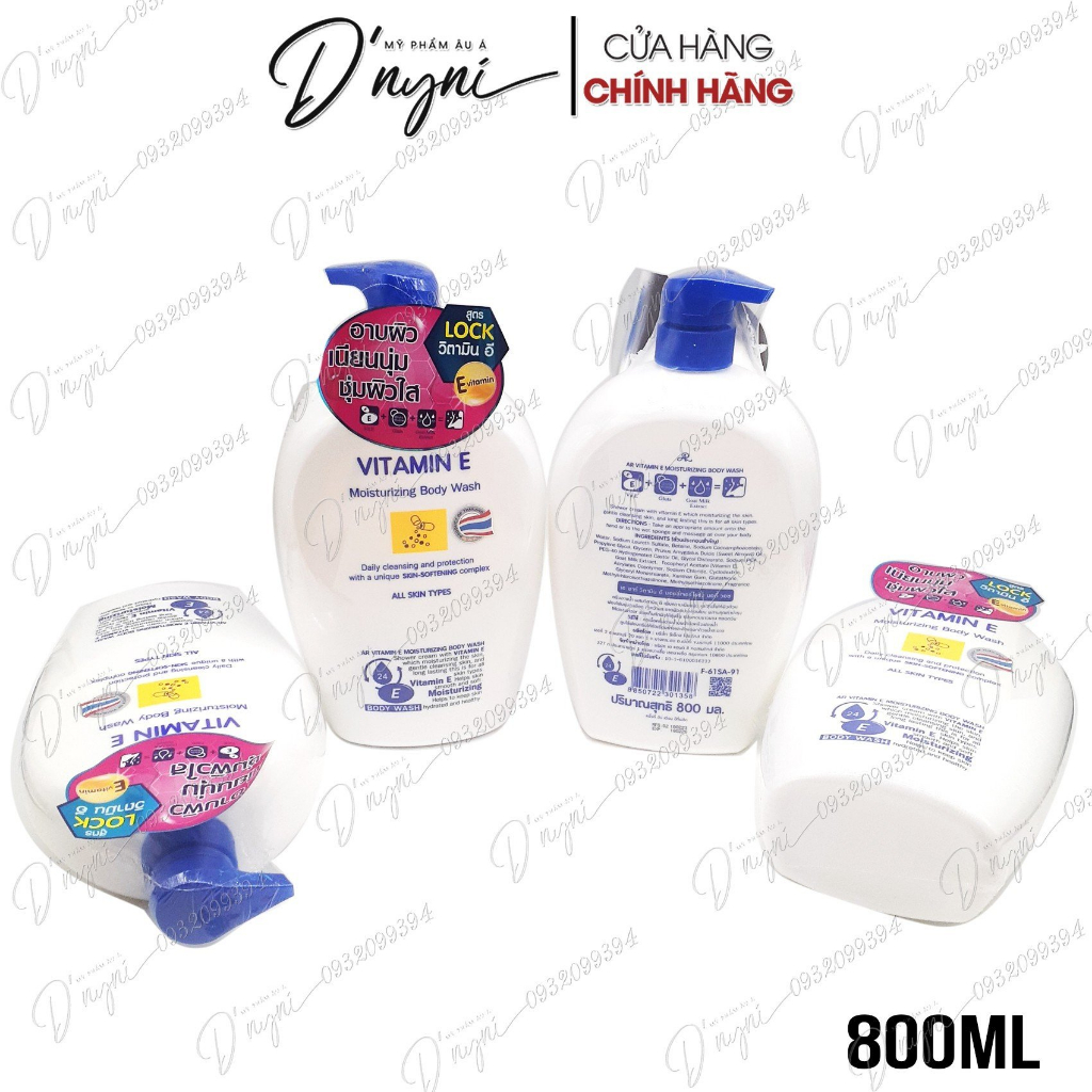 Sữa tắm dưỡng ẩm, trắng da Vitamin E Aron Thái Lan 800ml