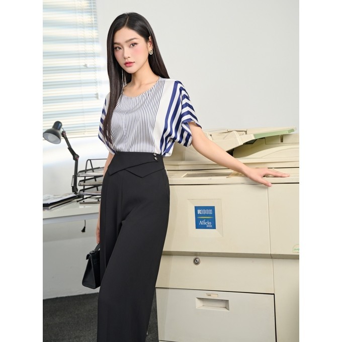 Áo sơ mi nữ lụa kẻ mát tay cánh dơi Orchid - BH2S366