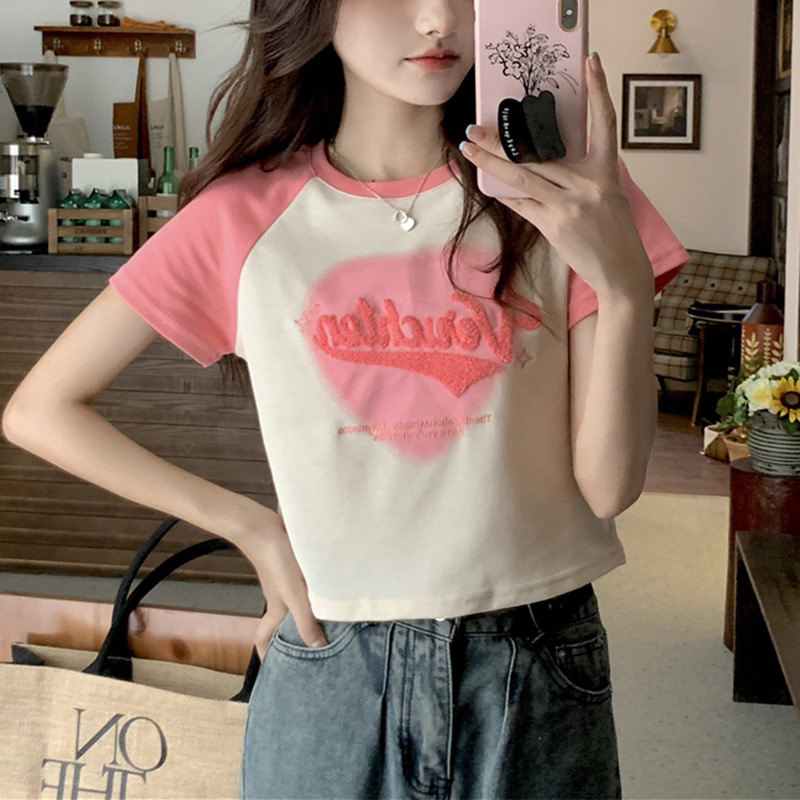 Áo Croptop Nữ , Áo Tay Màu Hồng