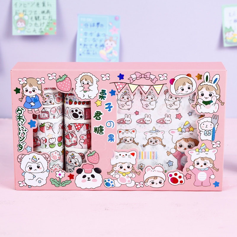 🌸พร้อมส่ง💨สสติ๊กเกอร์ 100แผ่น พร้อมกล่อง Sticker น่ารักกันน้ำ PVC ตก ...