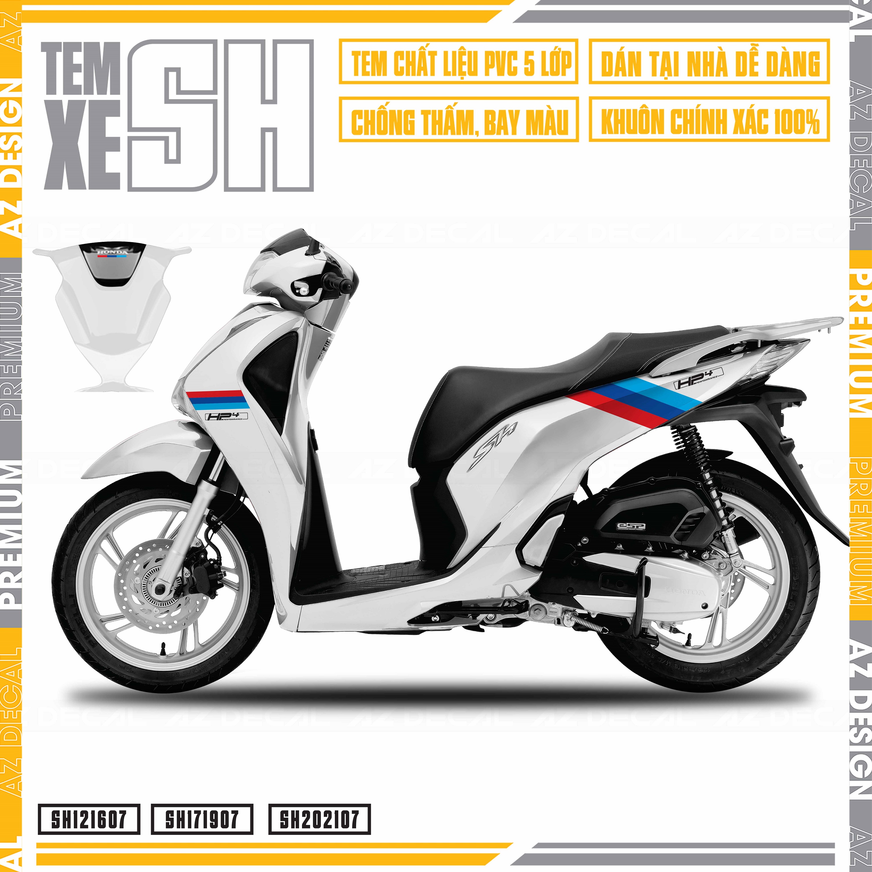 Tem rời hp4 xe sh 2012 - 2022 | sh07 | decal chế xe máy sh chất liệu pvc cao cấp chống nước, chống bay màu, khuôn sẵn dễ dán - azdecal
