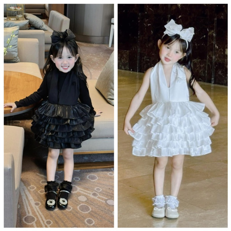 Váy đầm tiểu thư xếp tầng cho bé gái