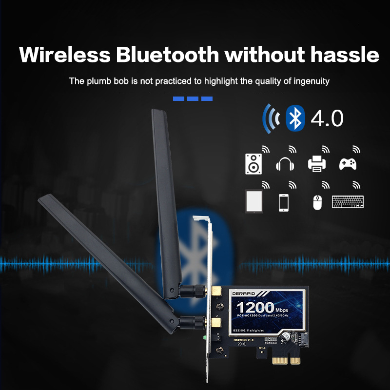 WiFi Wireless Adapter Network Card Dual Band AC1200 1200M 2.4Ghz/5Ghz PCIE Adapter For Bluetooth 4.0 Desktop Windows 7/8/10/11 MAOQIAN. 