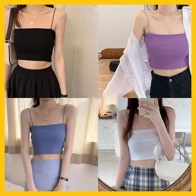 Áo 2 dây nữ cotton dáng ngắn, áo hai dây dáng ôm đen trắng V19 thời trang nữ