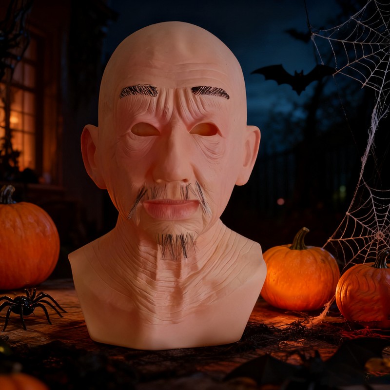 Silicone Mask for Halloween Cosplay- Realistic Old Man Face Skin Head ...
